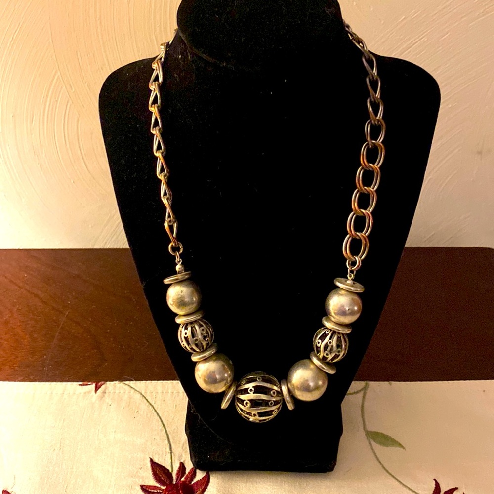 Silver 10”-11” chain necklace with fancy variety of silver beads